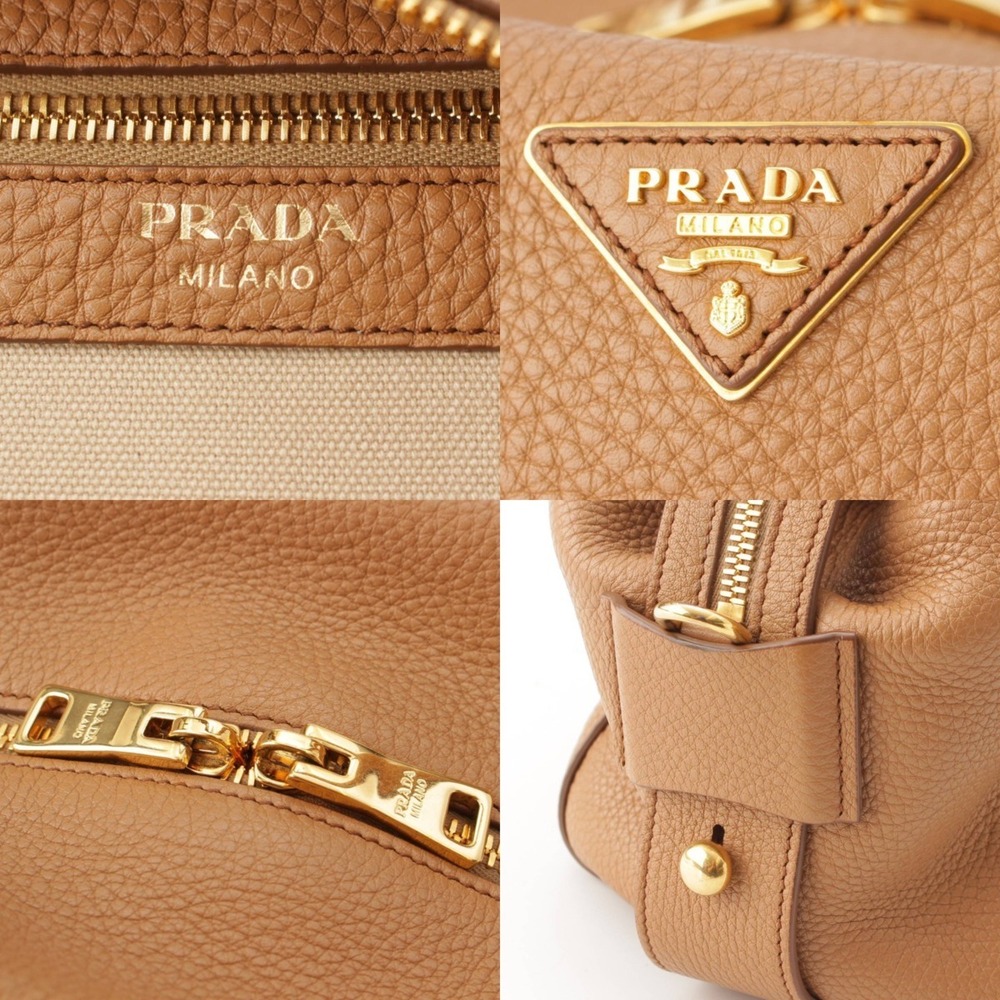 Prada Handbag Beige Triangle Leather Plate Shoulder Bag - Picture 7 of 10